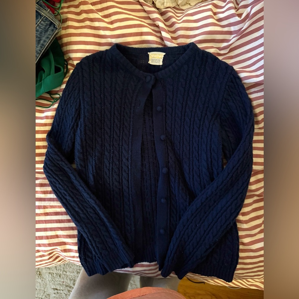 Navy Cable Knit Eddie Bauer Cardigan Sweater